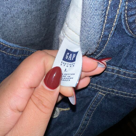 Slouchy oversized gap dark wash overalls sz L - Picture 4 of 6